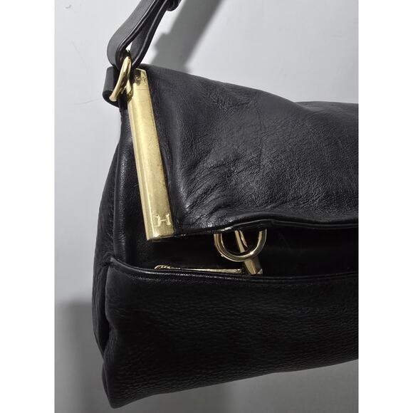 Halston Heritage Black Leather Shoulder Hobo Bag Purse - Picture 6 of 16